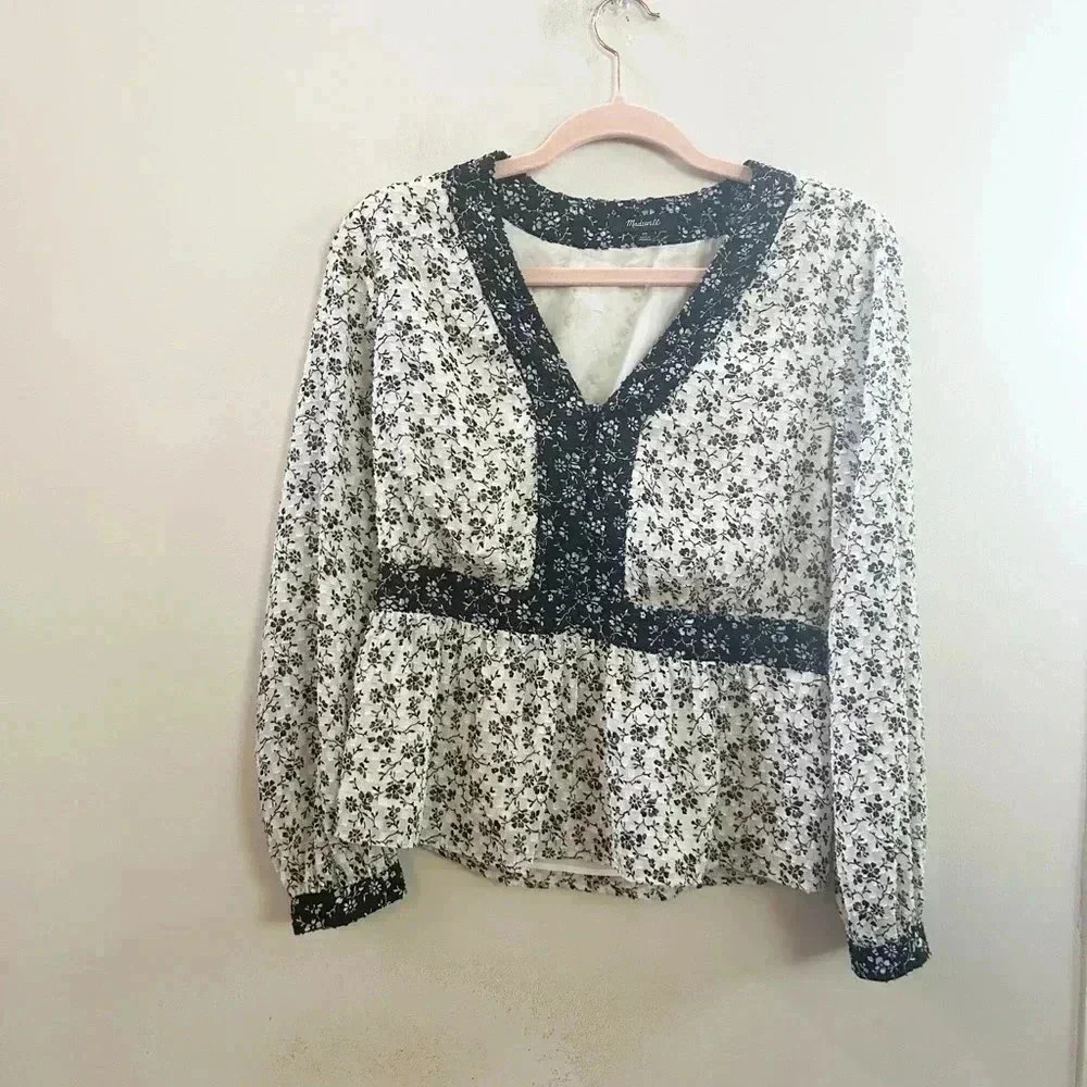 Madewell floral long sleeve blouse XS